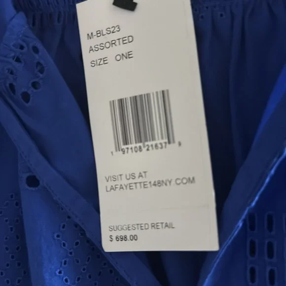 Lafayette 148 New York NWT Sz 1  Beautiful Blue Joplin Eyelet Long Sleeve Blouse - Picture 6 of 9